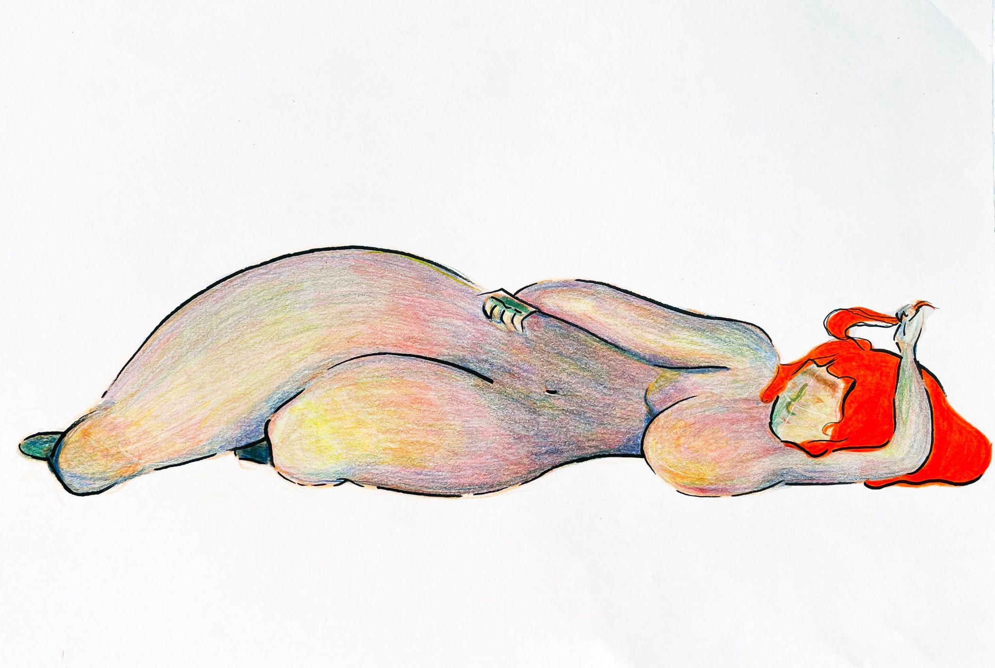 Sin título — dibujo en grafito de color de una figura recostada